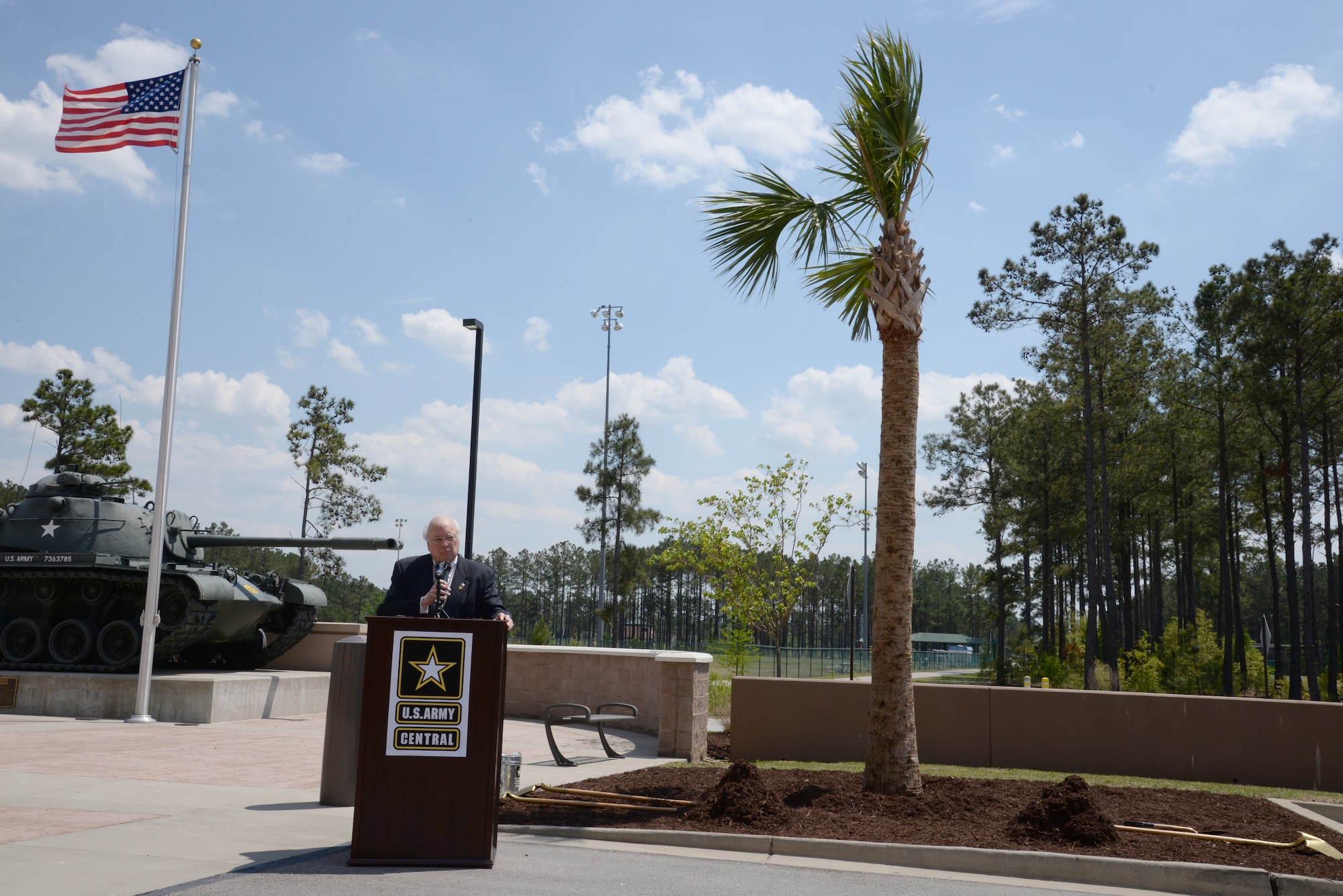 Robert Galiano, city of Sumter, S.C., mayor pro tem, gives the key note address at a Team Shaw Earth Day recognition event at Shaw Air Force Base, S.C., April 22, 2014. Galiano spoke about the continuing positive relationship between the city of Sumter and Team Shaw. (U.S. Air Force photo by Airman 1st Class Jonathan Bass/Released)