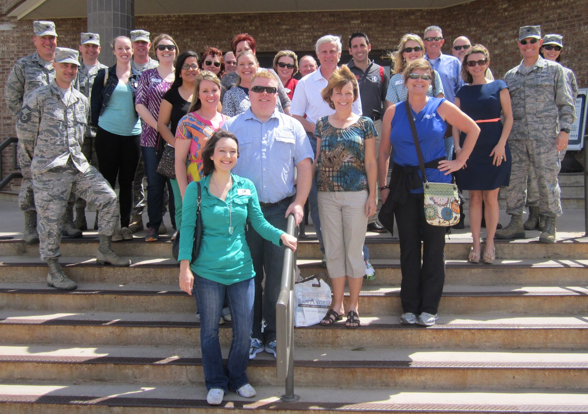 GOOFELLOW AIR FORCE BASE, Texas - Goodfellow members pose with the Leadership San Angelo tour group after having lunch at the Western Winds here April 10. Leadership San Angelo is a nine-month program organized by the San Angelo Chamber of Commerce designed to help develop future business and civic leadership. (Courtesy photo from San Angelo Chamber of Commerce/Sandra Pomroy)