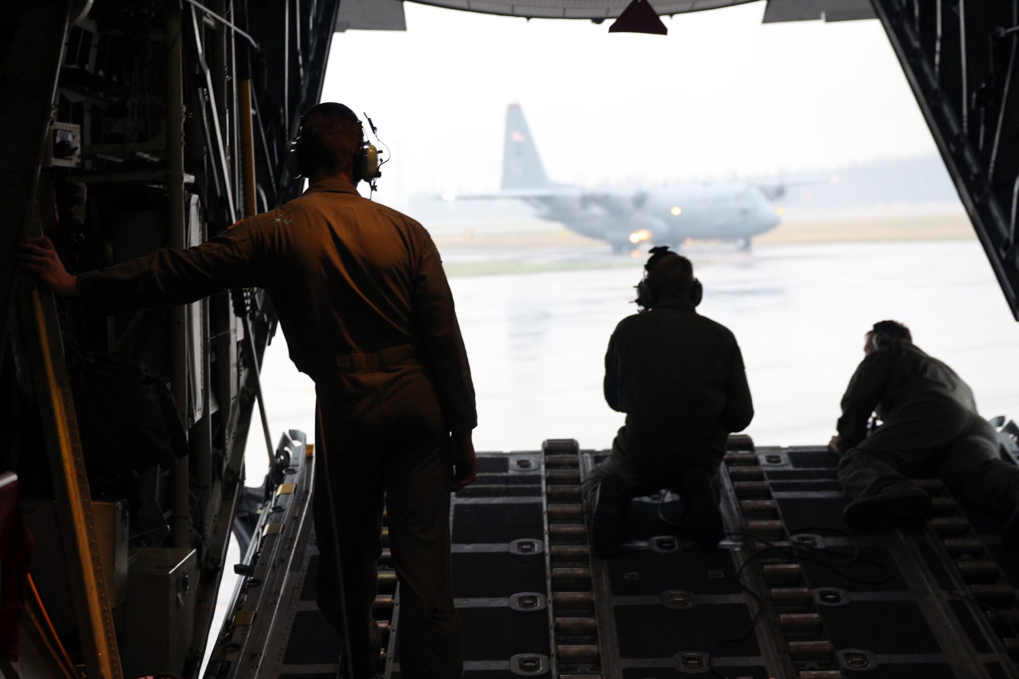 Yokota Air Base C-130 Hercules return from a combat airlift exercise at Gwangju Air Base, Republic of Korea, during Exercise Max Thunder, April 18, 2014. Max Thunder is the Air Component-led portion of Exercise Foal Eagle, a series of joint and bilateral exercises that integrate ground, air, naval, expeditionary and special operations. (U.S. Air Force photo by 2d Lt. Ashley Wright/Released)