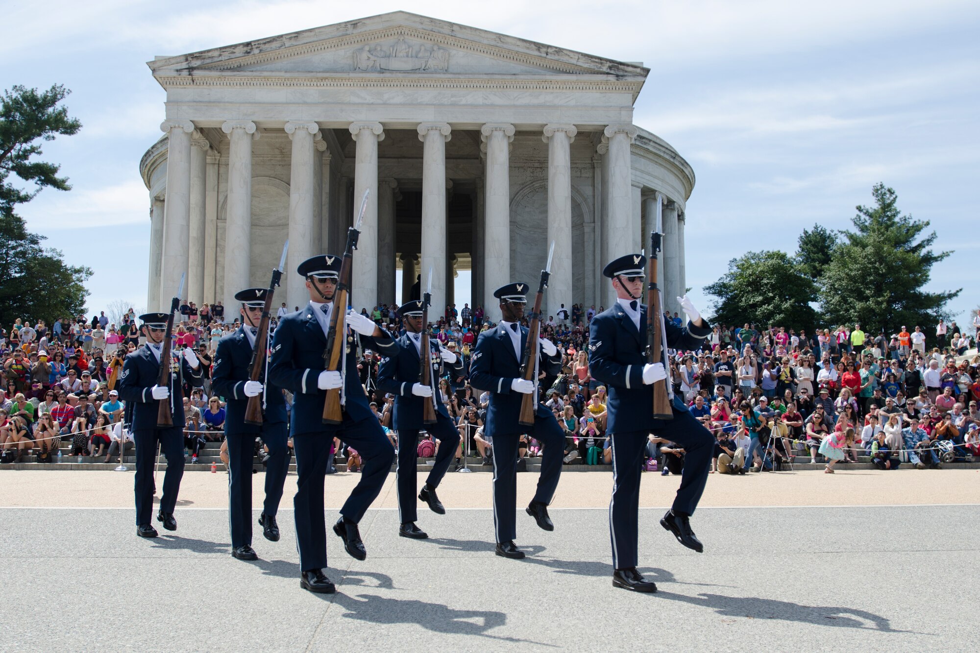 The United States Air Force Honor Guard Drill Team performs during the Joint Service Drill Exhibition, April 12, at the Jefferson Memorial in Washington D.C. (U.S. Air Force Photo/Staff Sgt. Robert Cloys)