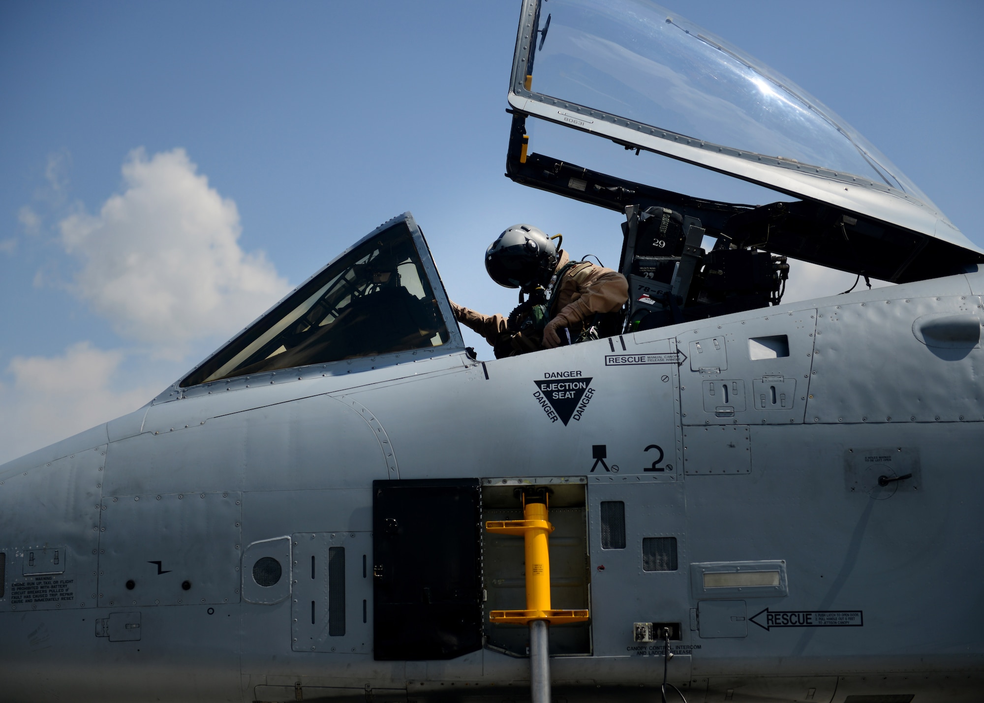 U.S. Air Force Major Mark Loranger, 455th Expeditionary Fighter Squadron assistant director of training operations, prepares for a sortie April 20, 2014 at Bagram Air Base, Afghanistan. Loranger is a native of Dartmouth, Mass. and is deployed from the 303rd Fighter Squadron at Whiteman Air Force Base.  The reserve unit recently replaced the 75th Fighter Squadron from Moody Air Force Base, Ga. for the latest deployment rotation.  (U.S. Air Force photo by Staff Sgt. Evelyn Chavez/Released)