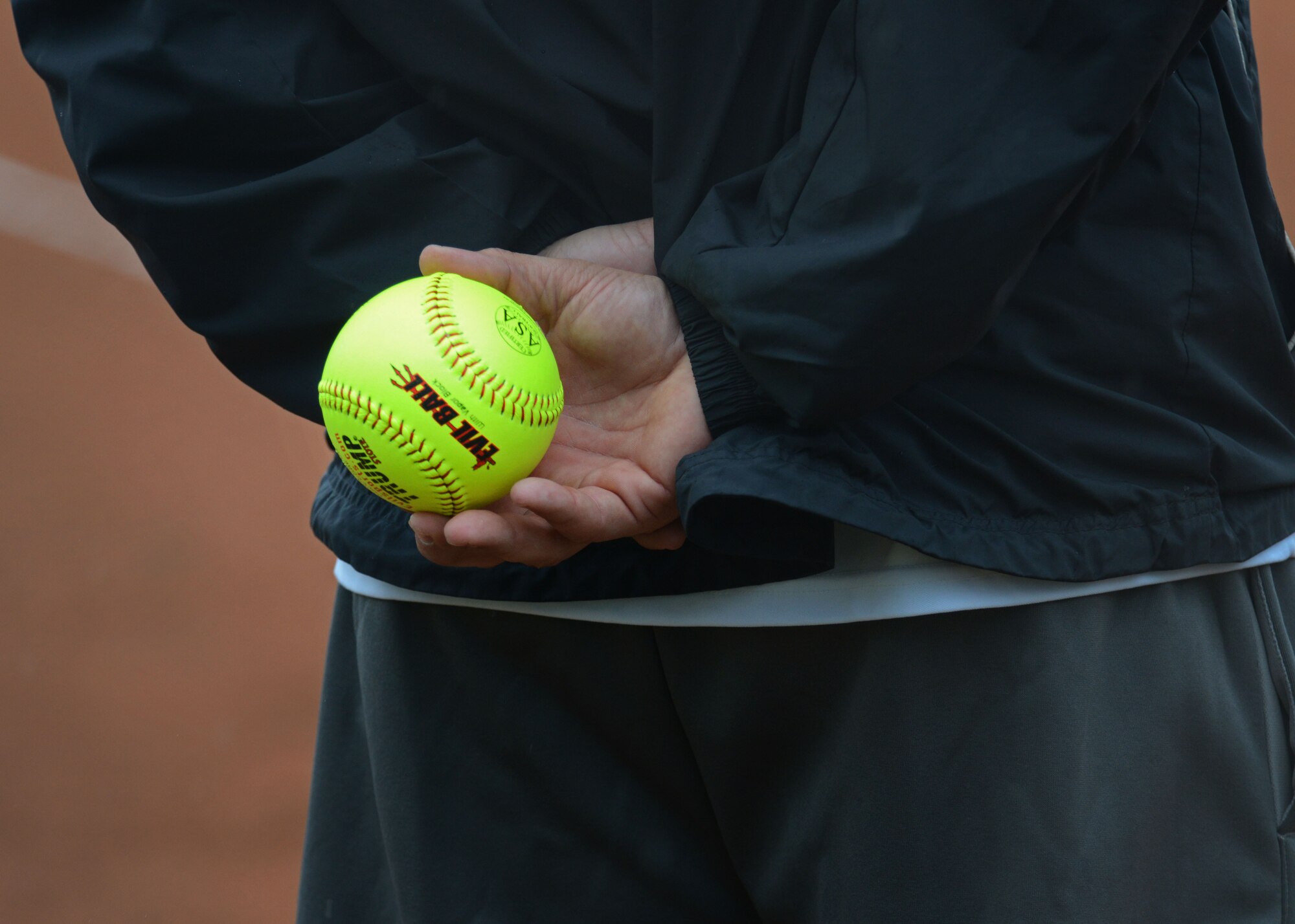 An umpire holds a softball during the annual Chiefs and Eagles game at the “Baseball Blast-off” event, April 19, 2014, at Aviano Air Base, Italy. The Chiefs and Eagles game is an annual tradition for chiefs and commanders to come together and play against each other for bragging rights. The Chiefs ran to victory with the final score of 20-14 (U.S. Air Force photo/Airman 1st Class Deana Heitzman) 