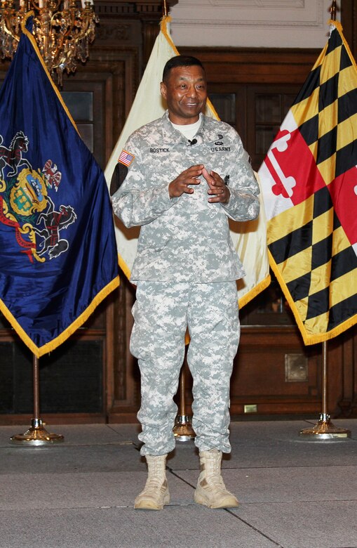 Lt. Gen. Thomas P. Bostick, U.S. Army Corps of Engineers Commanding General and the Chief of Engineers, discussed challenges and opportunities in a town hall meeting at the District Headquarters during an April 23 visit. 