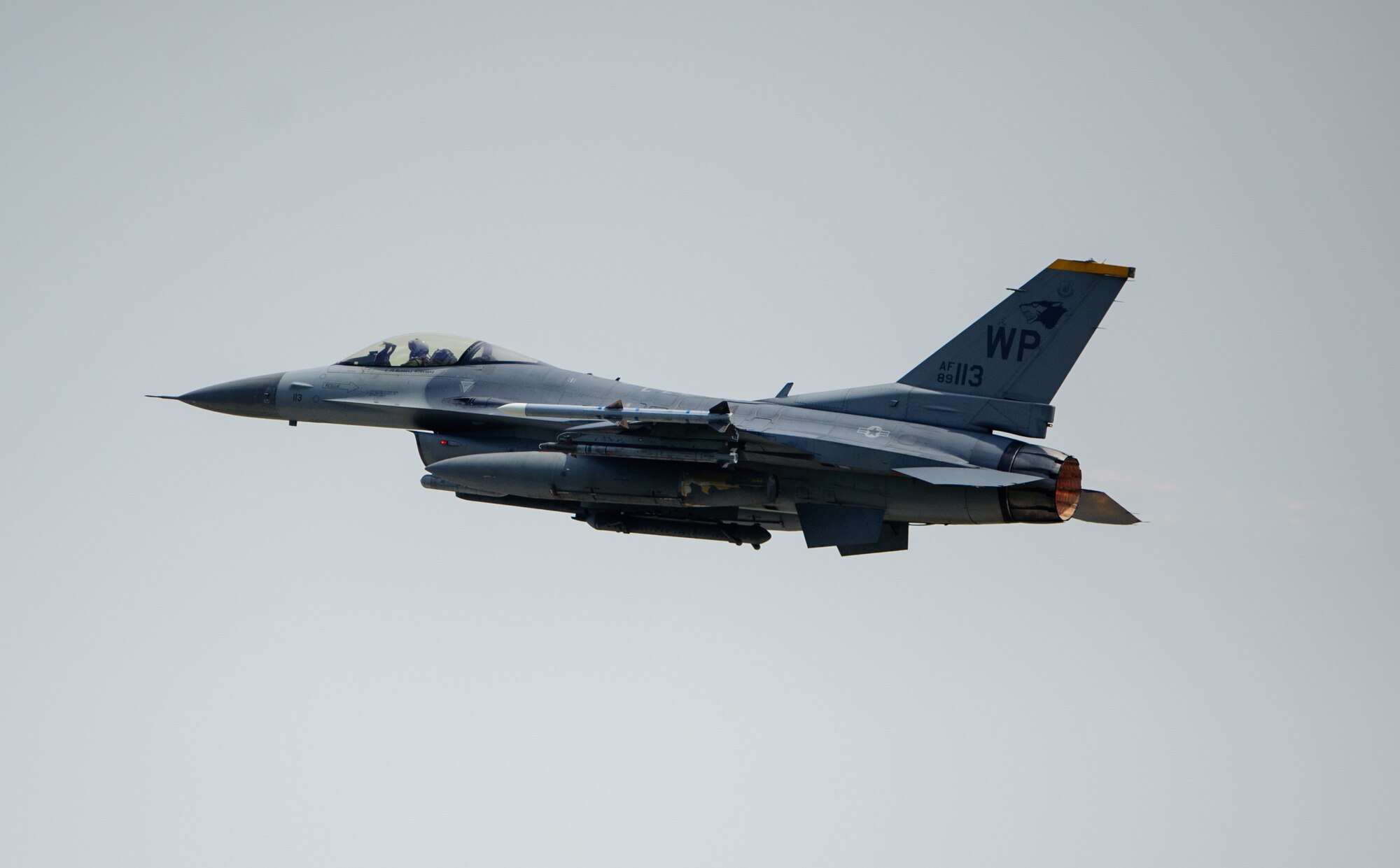 An 80th Fighter Squadron F-16 Fighting Falcon takes off for a sortie during Max Thunder at Gwangju Air Base, Republic of Korea, April 22, 2014. The two-week exercise is the air component-led portion of Exercise Foal Eagle and trains both ROK and U.S. Airmen on aerial training. (U.S. Air Force photo by Senior Airman Armando A. Schwier-Morales/Released)