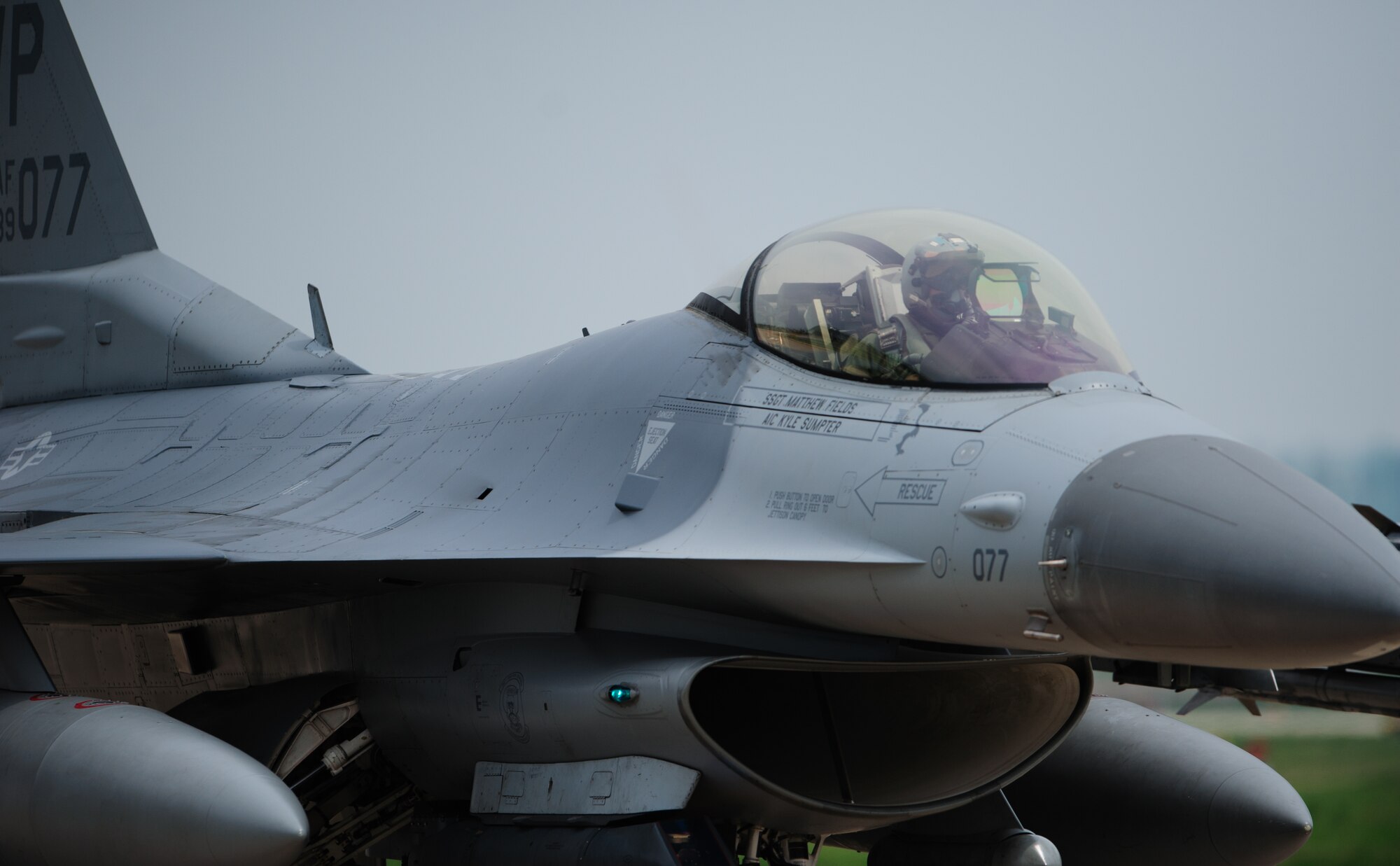 An 80th Fighter Squadron F-16 Fighting Falcon taxis to the runway to perform in a training scenario during the 12th Max Thunder at Gwangju Air Base, Republic of Korea, April 22, 2014. The two-week exercise is the air component-led portion of Exercise Foal Eagle and trains both ROK and U.S. Airmen on aerial training. (U.S. Air Force photo by Senior Airman Armando A. Schwier-Morales/Released)