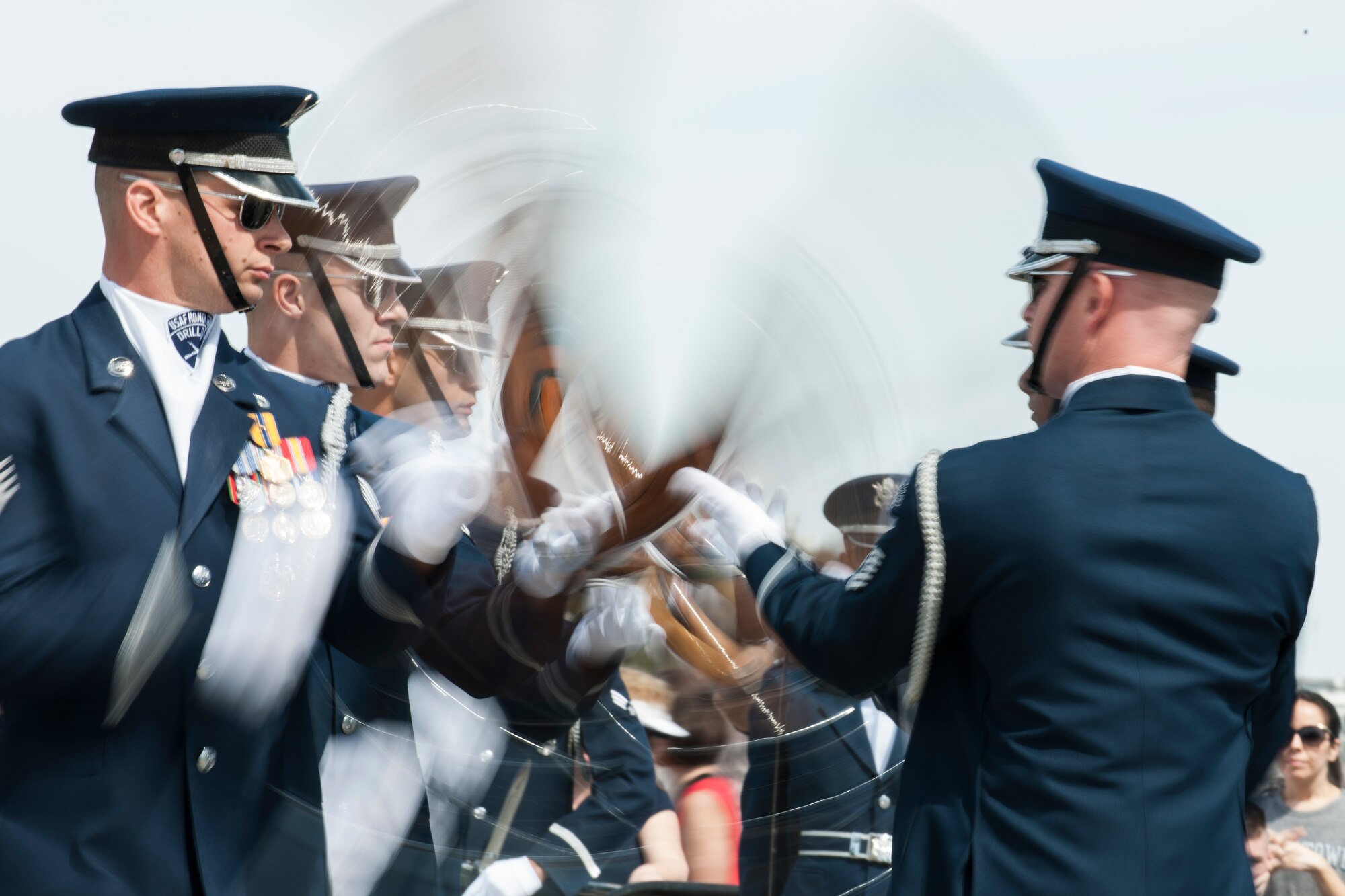 The United States Air Force Honor Guard Drill Team performs during the Joint Service Drill Exhibition, April 12, 2014, at the Jefferson Memorial in Washington, D.C. (U.S. Air Force Photo/Staff Sgt. Robert Cloys)
