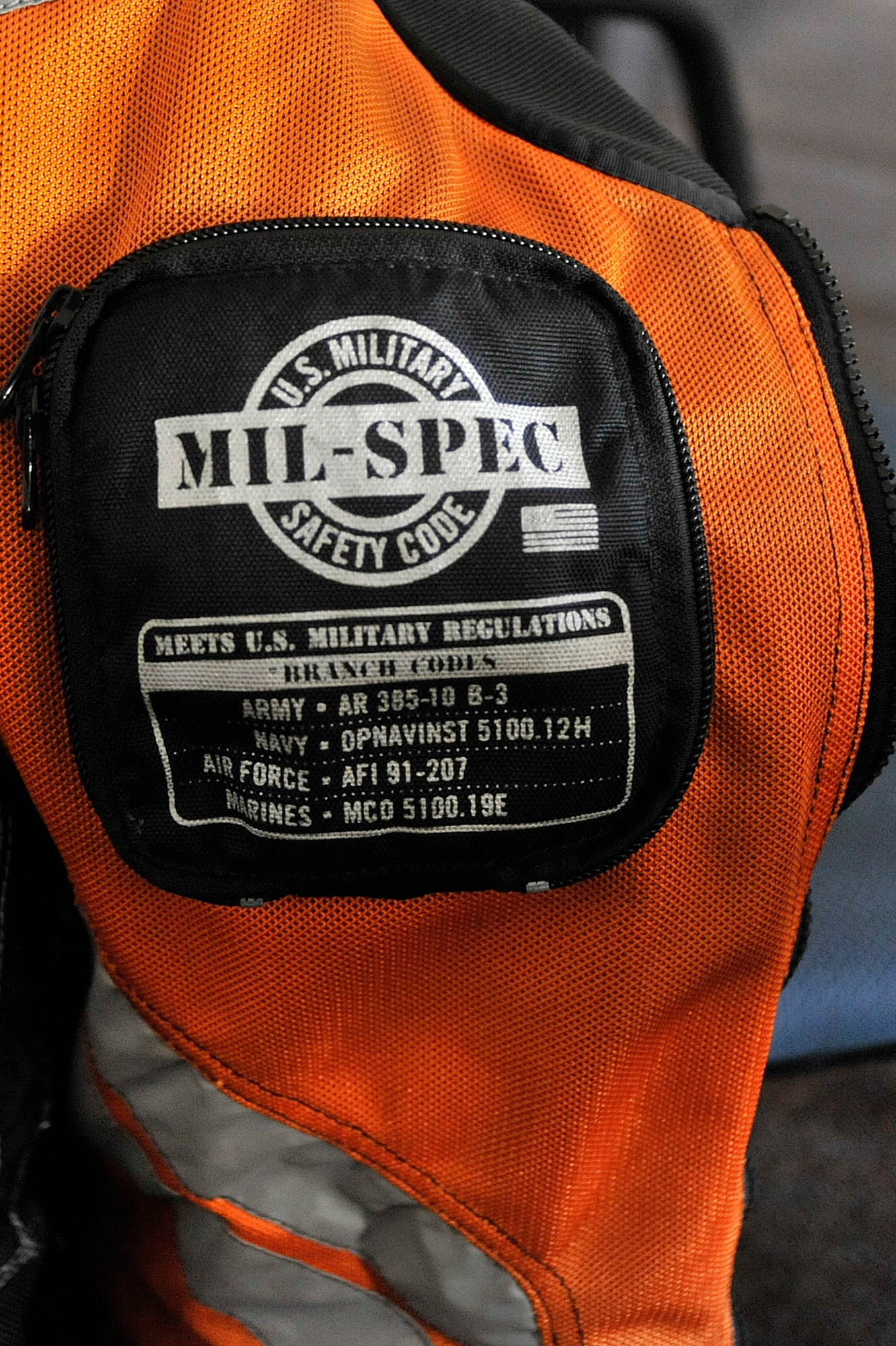 MISAWA AIR BASE, Japan – A highly visible motorcycle vest with reflective material must now be wore on top of a long sleeve shirt in a recent change to Air Force Instruction 91-207. All motorcycle riders at Misawa Air Base must also wear a safety approved helmet, full finger gloves, sturdy over-the-ankle shoes, and long pants before they can operate a motorcycle. For more information, please contact your squadron motorcycle safety representative. (U.S. Air Force photo/ Staff Sgt. Tong Duong.)