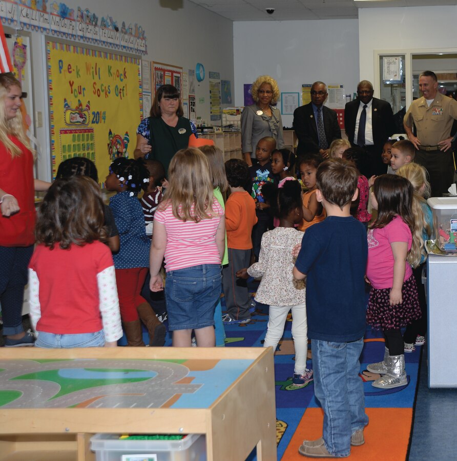 Educational leaders from Albany State University, Albany Technical College, Darton State College and Dougherty County School System tour the Child Development Center, Friday. Marine Corps Logistics Base Albany and Marine Corps Logistics Command officials hosted educational leaders to discuss the economic development of the Southwest Georgia region as well as the continued improvement and increasing opportunities of education for students.