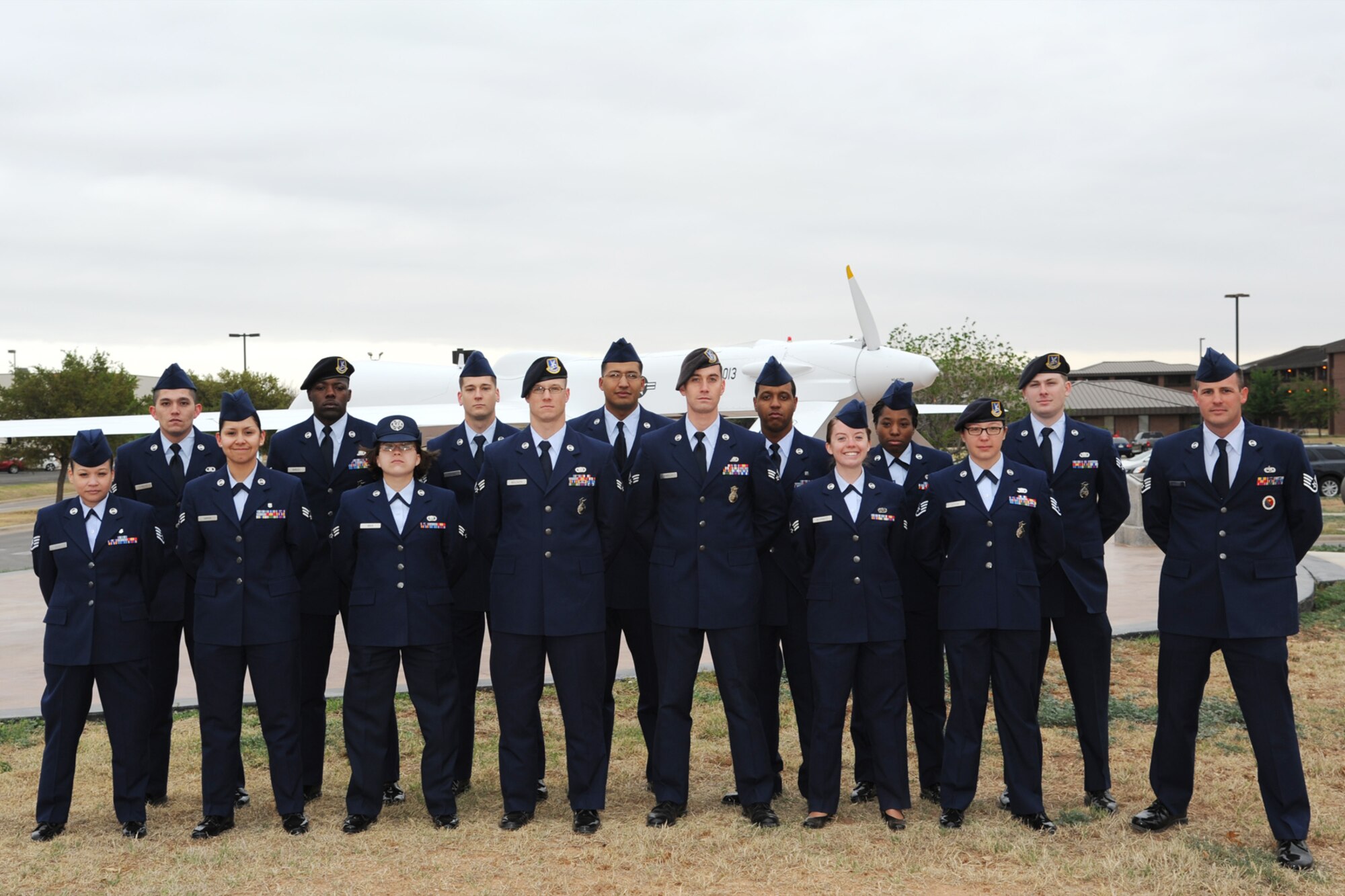 GOODFELLOW AIR FORCE BASE, Texas - Airman Leadership Class 14-C poses for a photo at the RQ-1 Predator here April 14. (U.S. Air Force photo/ Senior Airman Michael Smith)