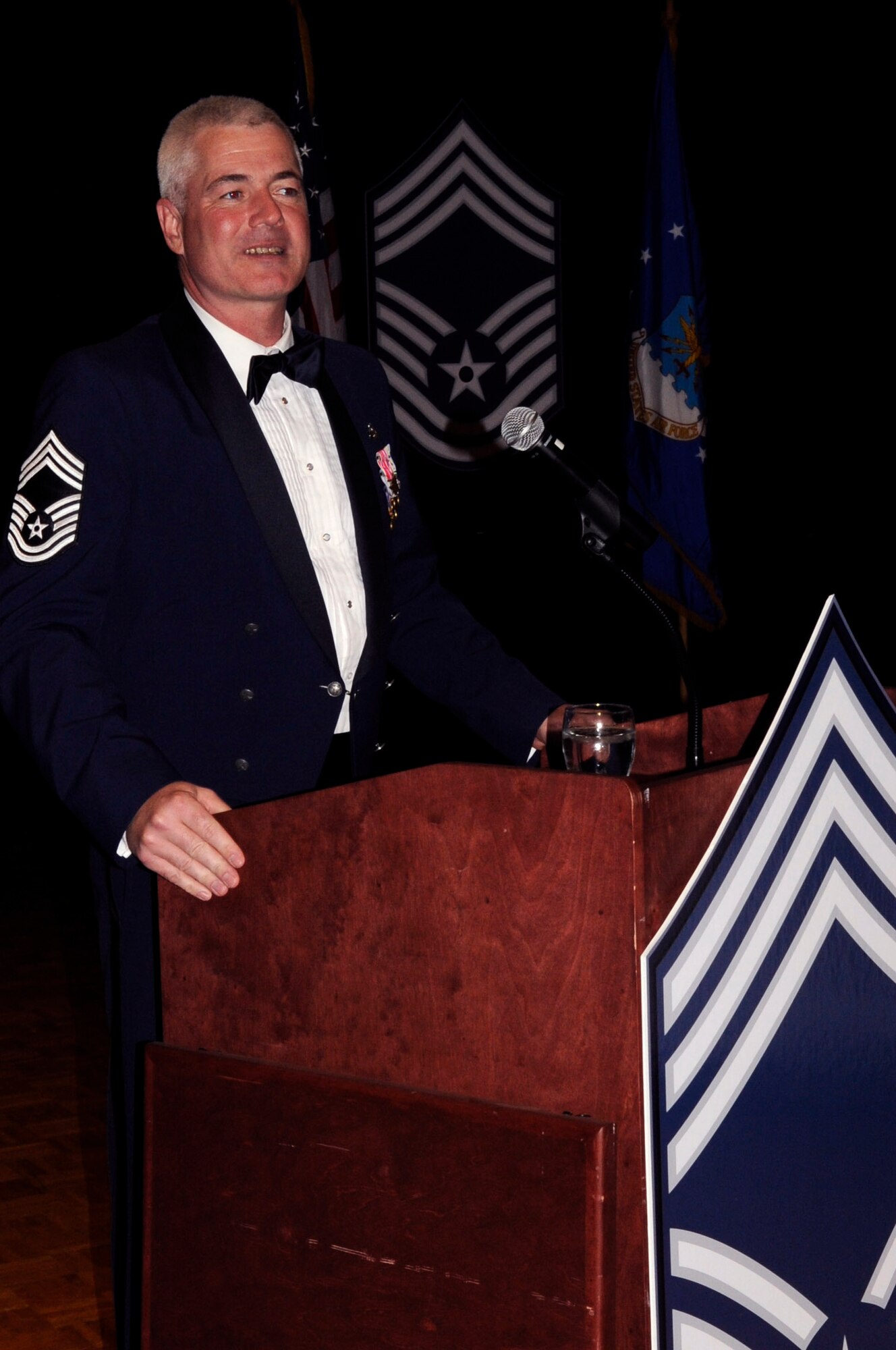 Chief Master Sgt. Patrick Abbott, 30th Mission Support Group superintendent, commends new chiefs for joining the elite, one percent of highest ranking enlisted Airmen during a chief master sergeant recognition ceremony April 25, at the Pacific Coast Club. (U.S. Air Force photos/ Senior Airman Shane Phipps)