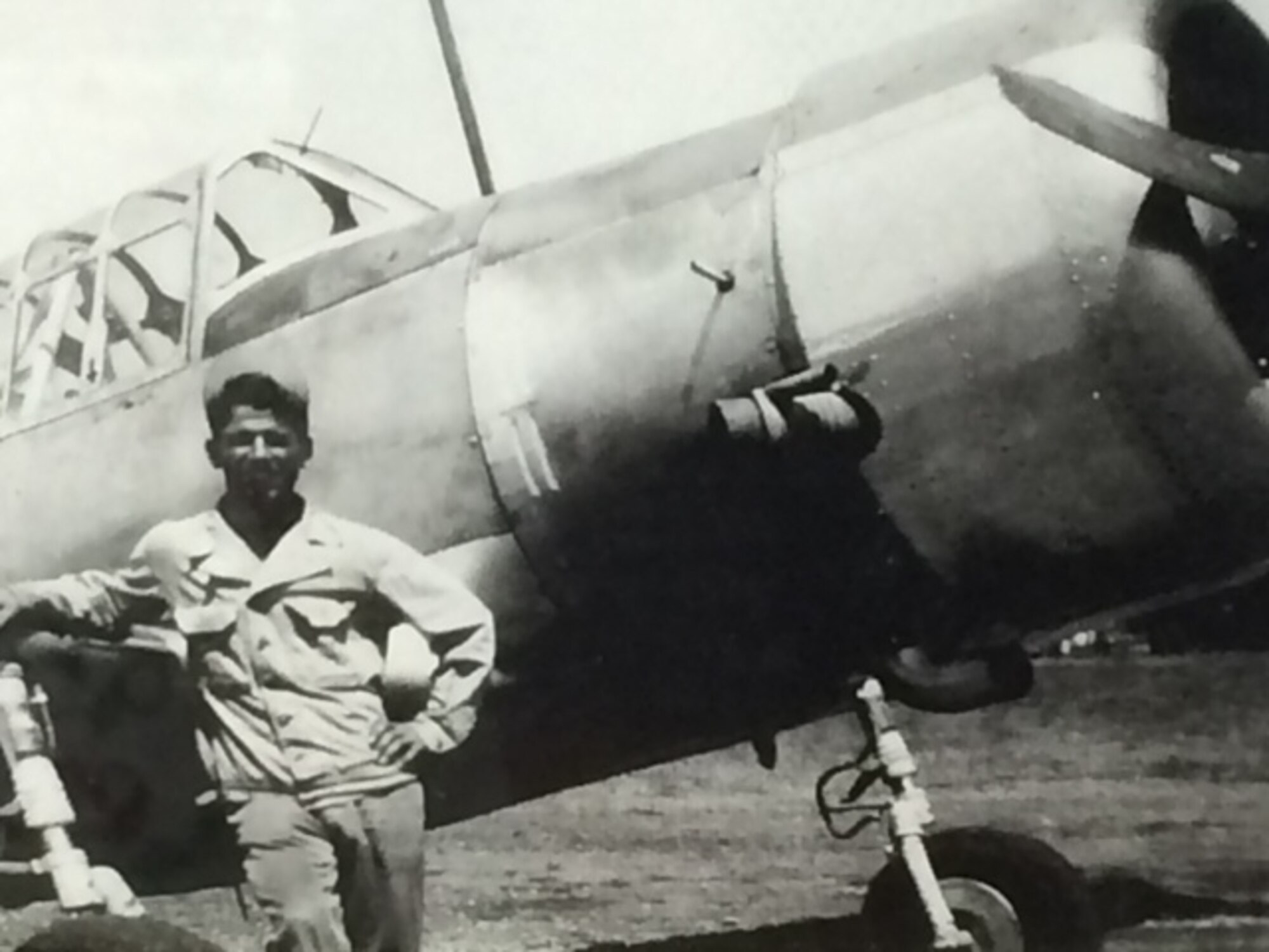 Master Sgt. Marion Kiszczak poses in front of a P-51 Mustang at Osan Air Base, Korea, in 1960. Kiszczak served multiple tours in Korea with the Detachment 1, 8th Tactical Fighter Wing as a special weapons technician in support of the war effort. (Courtesy photo)