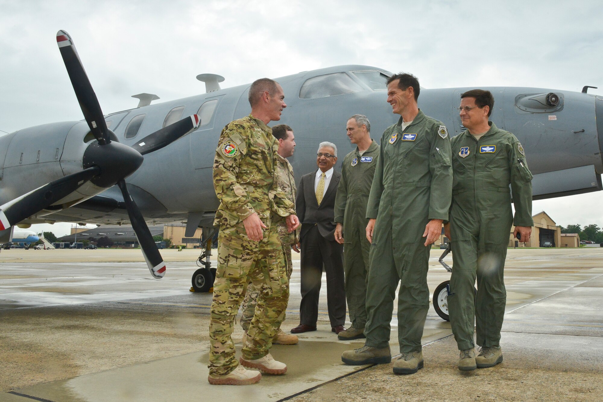 At right, Lt. Gen. Stanley E. Clarke III, director of the Air National Guard, and Brig. Gen. James C. Witham, ANG's deputy director, at Joint Base Andrews July 12, 2013. Both men spoke about combat experience among ANG leaders. (Photo by Master Sgt. Dennis Young)