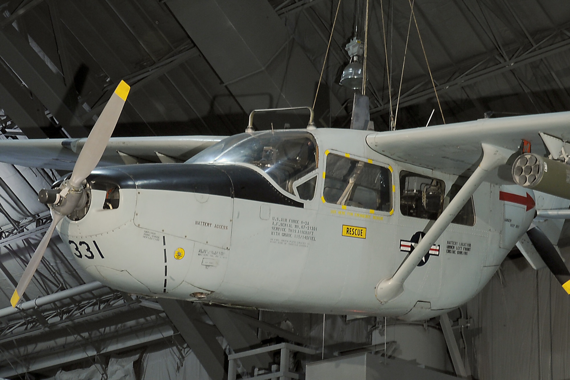 DAYTON, Ohio -- Cessna O-2A Skymaster in the Southeast Asia War Gallery at the National Museum of the United States Air Force. (U.S. Air Force photo)
