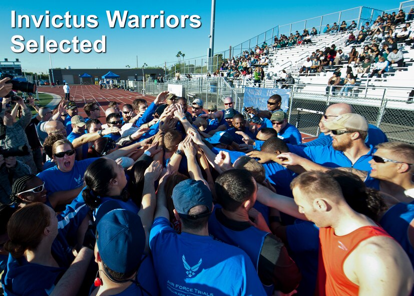 Wounded Warrior athletes huddle up for motivation and camaraderie before the track and field portion of the Air Force Wounded Warrior Team Trials April 8, 2014, at Rancho High School, Las Vegas. Adaptive athletic reconditioning helps wounded warriors build strength and endurance, while they draw inspiration from their team mates. (U.S. Air Force photo by Airman 1st Class Thomas Spangler)