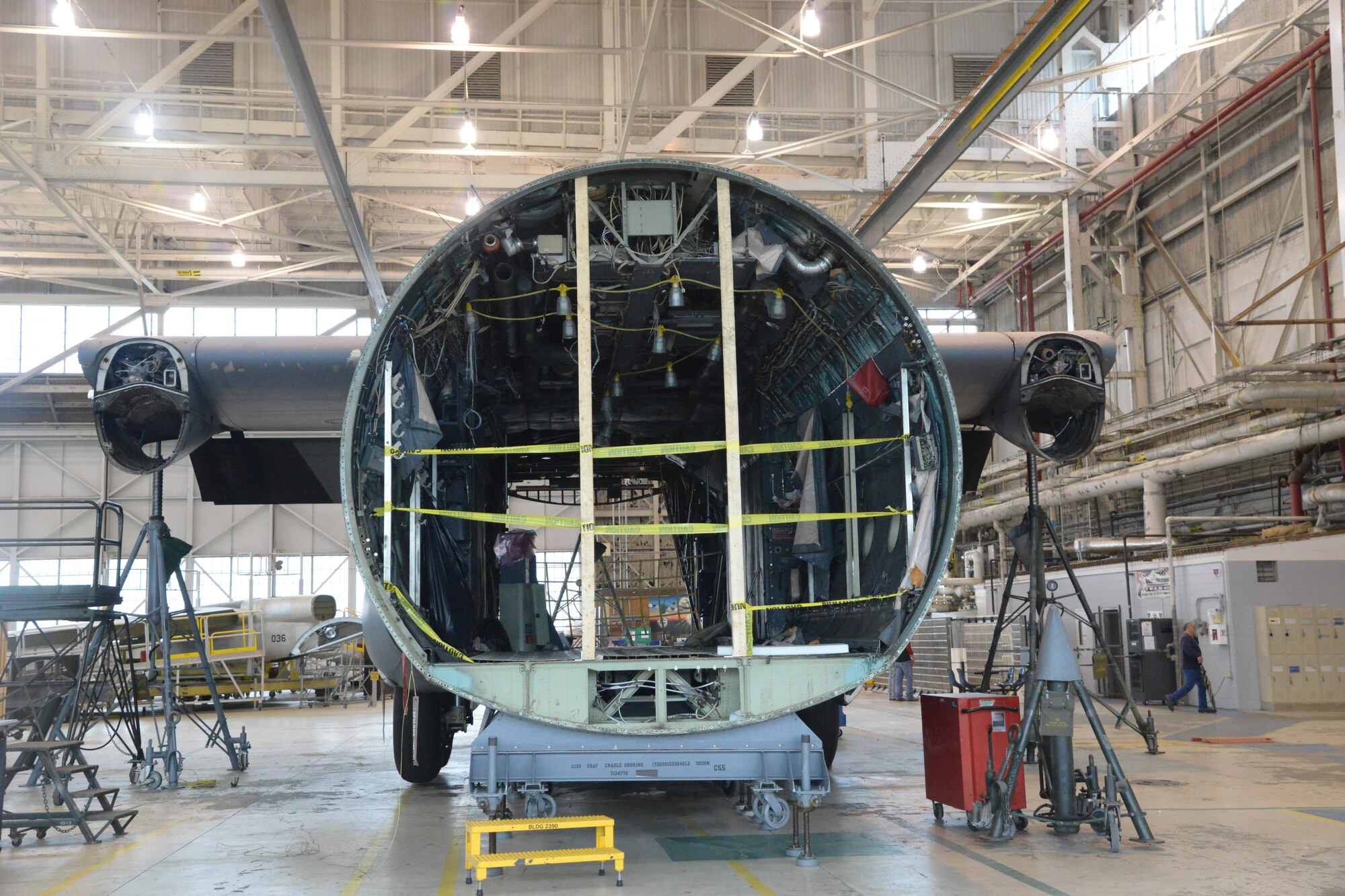 A nose detachment project on a C-130H is on time and going well for one of two aircraft scheduled to be delivered to the Afghan Air Force. (U.S. Air Force photo by Ray Crayton)