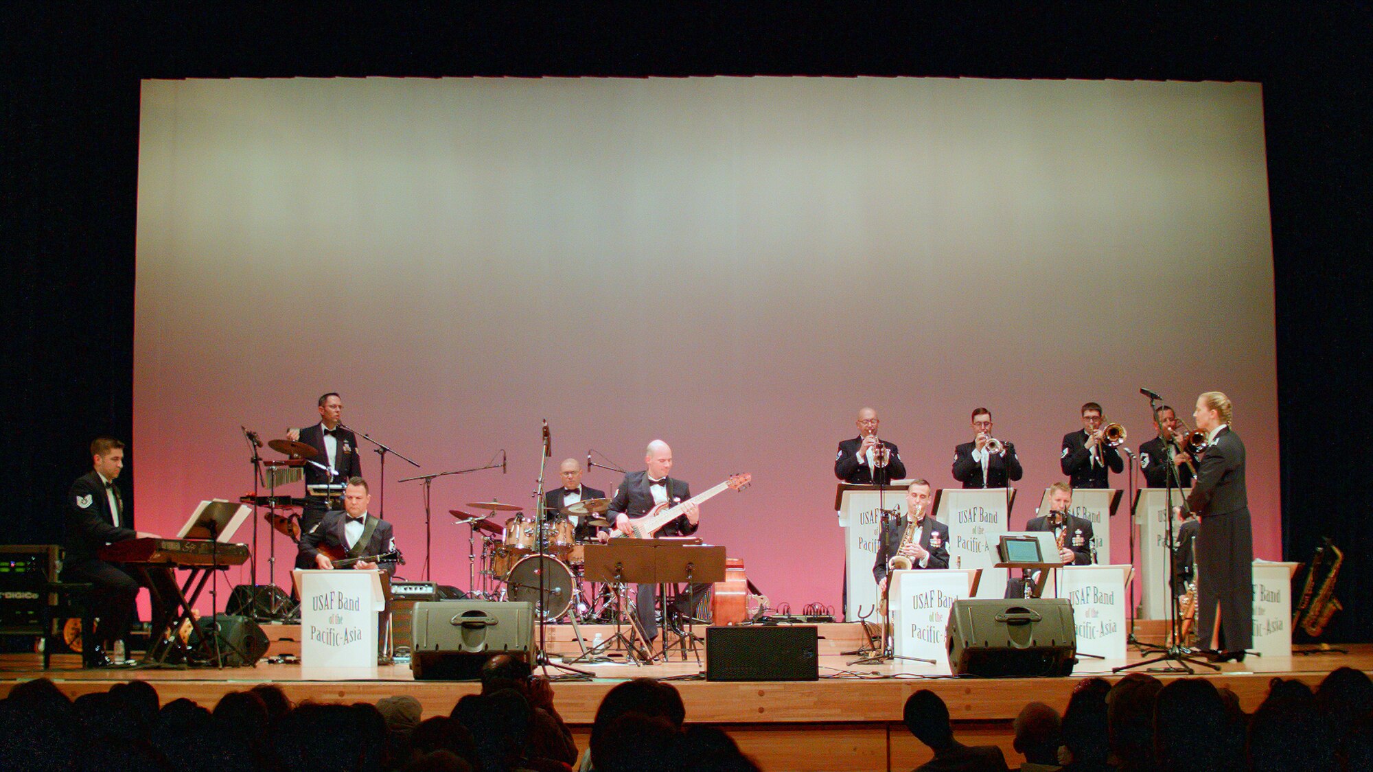 IBARAKI, Japan--Pacific Showcase, Band of the Pacific-Asia jazz ensemble, performs for a live audience in Tone Town, Ibaraki, Japan, April 17, 2014. The concert was part of a five-day  outreach tour of the Northeast Kanto Region. (U.S. Air Force photo by Staff Sgt. Geoffrey Fisher)