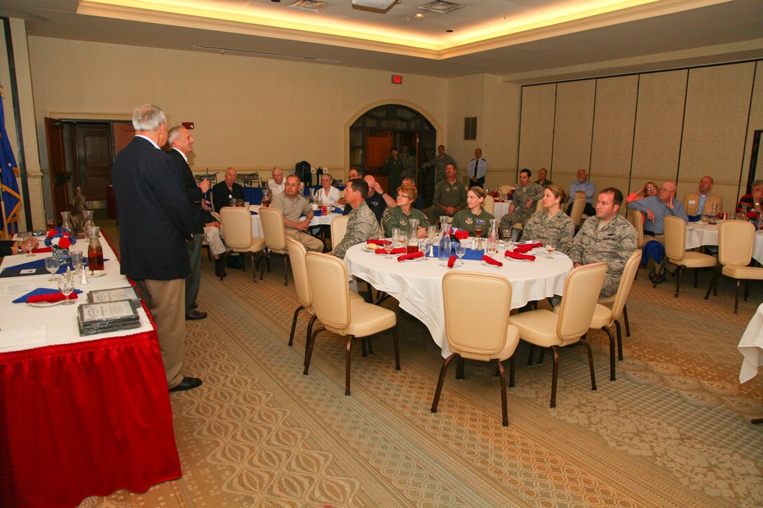 Attendees at the Reserve Officers Association award luncheon listen to speakers during the event yesterday, which was held at the base club here at Joint Base Charleston, S.C. The ROA awards luncheon recognized the accomplishments of various South Carolina reserve organizations and ROA members. (U.S. Air Force photo by Staff Sgt. Rashard Coaxum/released)