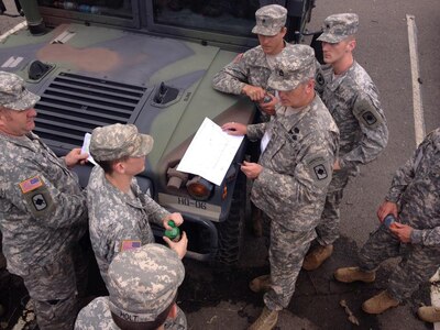 Members of the Arkansas National Guard's 39th Infantry Brigade Combat Team get a pre-mission briefing before restarting search operations at first light on Monday in the storm devastated community of Mayflower, Arkansas. Local officials called for Guard assistance after a killer tornado ripped a 30-mile path across central Arkansas devastating the communities of Mayflower and Vilonia, Arkansas.