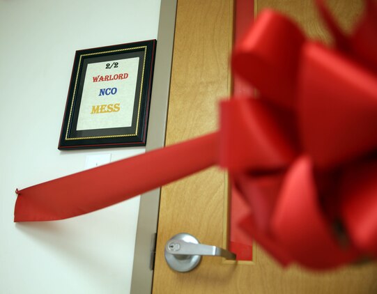 A ribbon cutting ceremony was held at the battalion command post of 2nd Batt¬alion, 2nd Marine Regiment, 2nd Marine Division, aboard Marine Corps Base Camp Lejeune, NC, April 25, 2014, in which an NCO lounge was dedicated to the noncommissioned officers within the battalion. The lounge was dedicated by the battalion commander, Lt. Col. Joel Schmidt, as a way to demonstrate his dedication, trust and confidence in the battalion’s NCOs. 