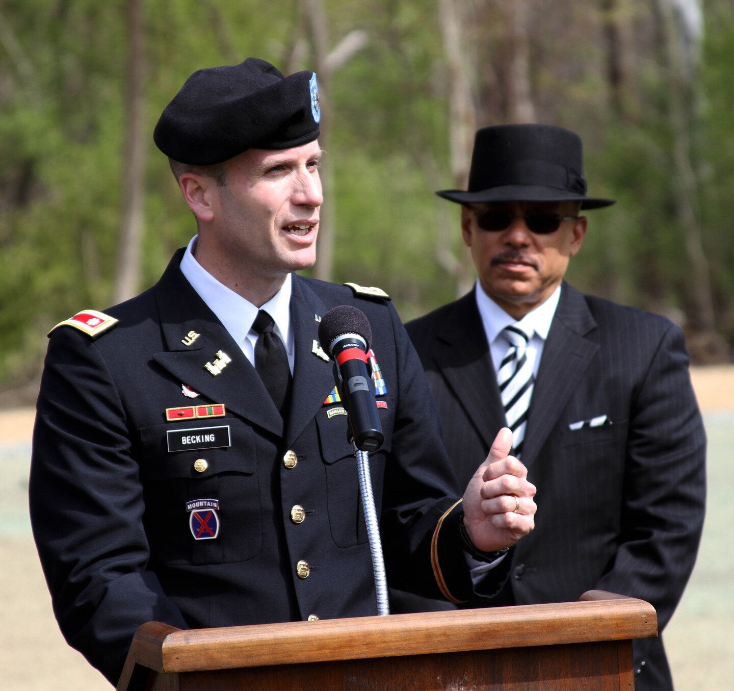 The U.S. Army Corps of Engineers' Philadelphia District and the Philadelphia Water Department celebrated the completion of the daylighting of the Indian Creek as part of the Cobbs Creek Watershed Habitat Restoration during an April 25, 2014 event. The event was attended by Congressman Bob Brady, Army Corps staff, city and state officials, community groups, and contractors. USACE Philadelphia District Commander Lt. Col. Chris Becking (speaking) said the project is a strong example of partnership and innovation.