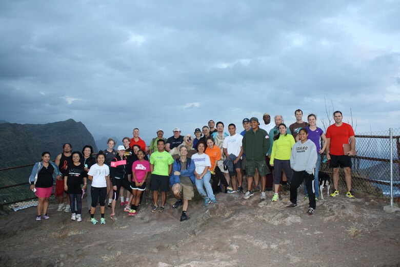 HONOLULU, Hawaii (April 14, 2014) -- Led by Honolulu District Commander Lt. Col. Thomas D. Asbery, more than 30 District teammates and their friends and partners hiked to Makapu'u Lighthouse at sunrise to celebrate the 109th anniversary of the District's founding. (Photo by Joseph Bonfiglio)