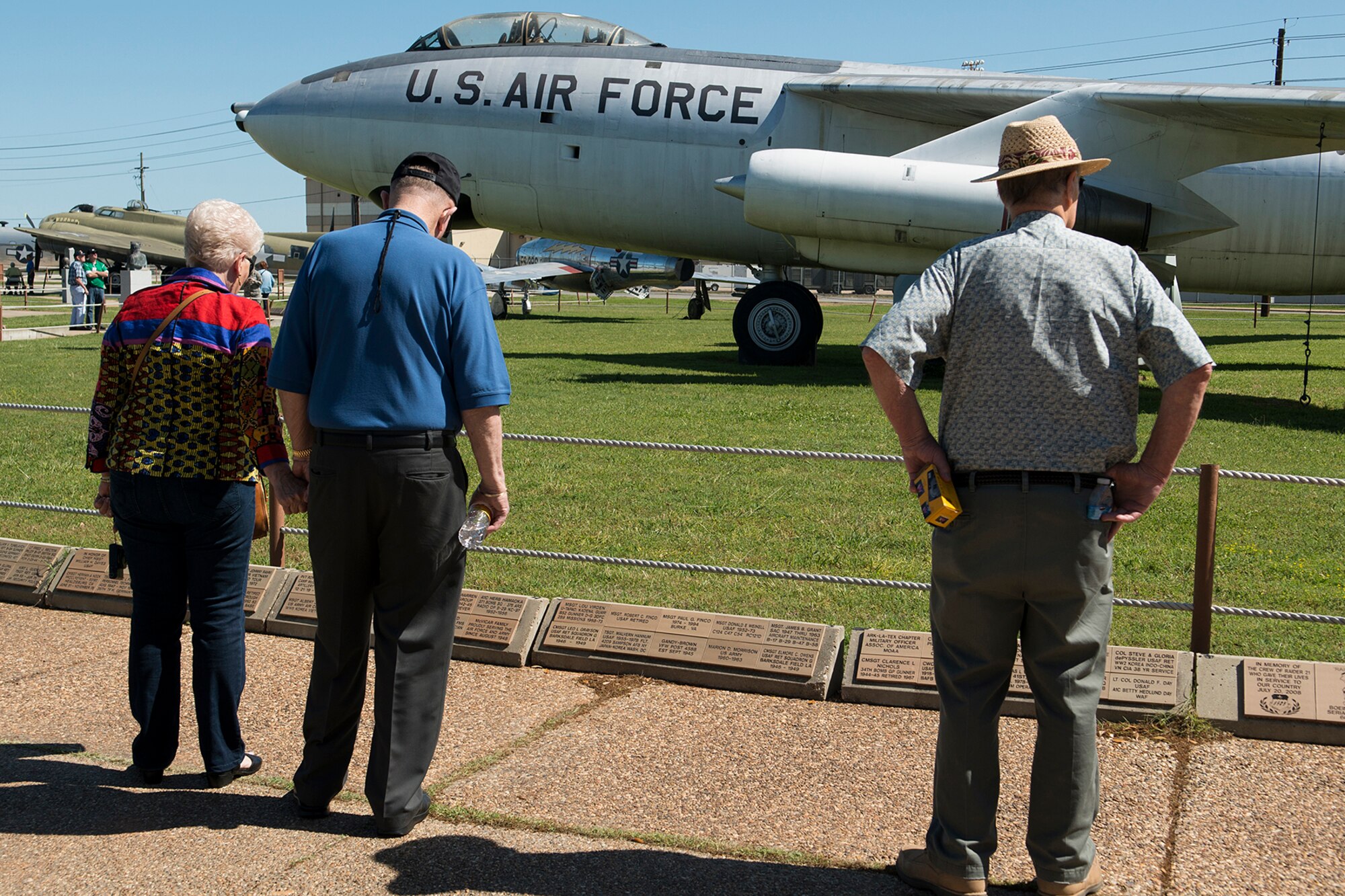 Members of the 307th Bomb Wing B-47/KC-97 Association tour the Barksdale Global Power Museum, April 25, 2014, Barksdale Air Force Base, La. The wing flew B-47 bombers (pictured) during its activation at Lincoln Air Force Base, Neb. from 1955 to 1965. (U.S. Air Force photo by Master Sgt. Greg Steele/Released)