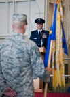 Lt. Col. Casey Ward speaks to the 6th Special Operations Squadron for the first time as its commander during a change of command ceremony at Duke Field, Fla., April 25.  The 6th SOS is an active-duty combat aviation advisor squadron located at Duke Field Fla.  They work directly with the Reserve’s 5th Special Operations Squadron flying aviation foreign internal defense aircraft.  (U.S. Air Force photo/Tech. Sgt. Samuel King Jr.)