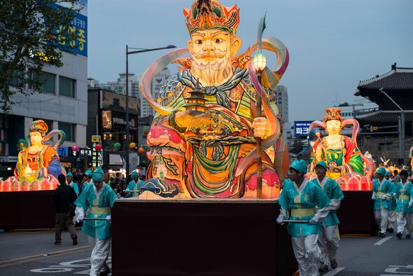 Parade participants ready their floats for the  Lotus Lantern Festival April 26, 2014, in Seoul, Republic of Korea. The Lotus Lantern Festival is one of the biggest annual events in Korea, celebrating the birth of the Buddah Siddhartha Guatama. (U.S. Air Force photo by Staff Sgt. Jake Barreiro)