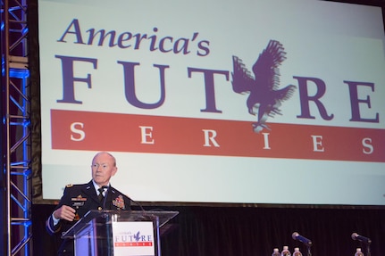 Army Gen. Martin E. Dempsey, chairman of the Joint Chiefs of Staff, delivers remarks during a military symposium for America’s Future Series in Dallas, April 26, 2014.