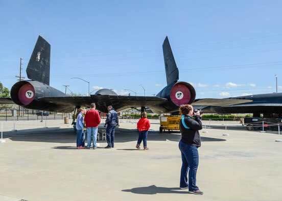 Visitors stop to see the A-12 on display at Blackbird Air Park located at U.S. Air Force Plant 42 in Palmdale, Calif. The Lockheed A-12 was a reconnaissance aircraft built for the Central Intelligence Agency (CIA) by Lockheed's famed Skunk Works, based on the designs of Clarence "Kelly" Johnson. The aircraft was designated A-12, the 12th in a series of internal design efforts with the A referring to "Archangel", the internal code name of the aircraft. It competed in the CIA's Oxcart program against the Convair Kingfish proposal in 1959, and won for a variety of reasons. It was the first in the development of the SR-71 Blackbird. (U.S. Air Force photo by Rebecca Amber)