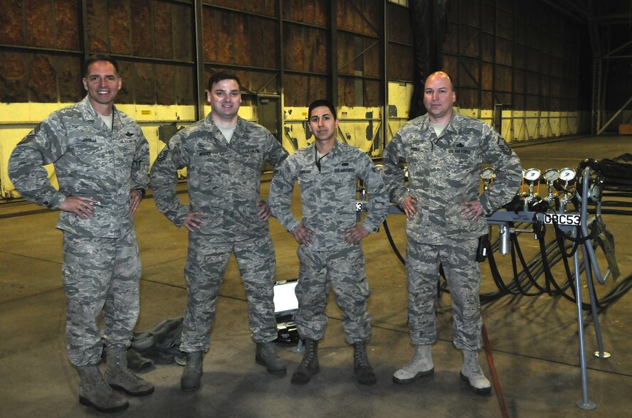 Repair and Reclamation section's 33 highly skilled technicians execute heavy maintenance involving landing gear, flight control, engine throttle control, bomb door and drag chute systems.  They are also qualified on aircraft fault analysis and isolation, aircraft jacking, functional checks and component overhaul.  The section also manages tear down/build-up of main landing gear and tip protection gear wheel and tire assemblies.  Furthermore, the section is responsible for Crashed, Damaged, Disabled Aircraft Recovery (CDDAR) within 250 miles of Minot AFB.  From daily maintenance support to the flight line during launch and recovery operations to accomplishing inspections every 450 flight hours they support the 5th Bomb Wing's flying hour program and PACOM's Continuous Bomber Presence at Andersen AFB, Guam.