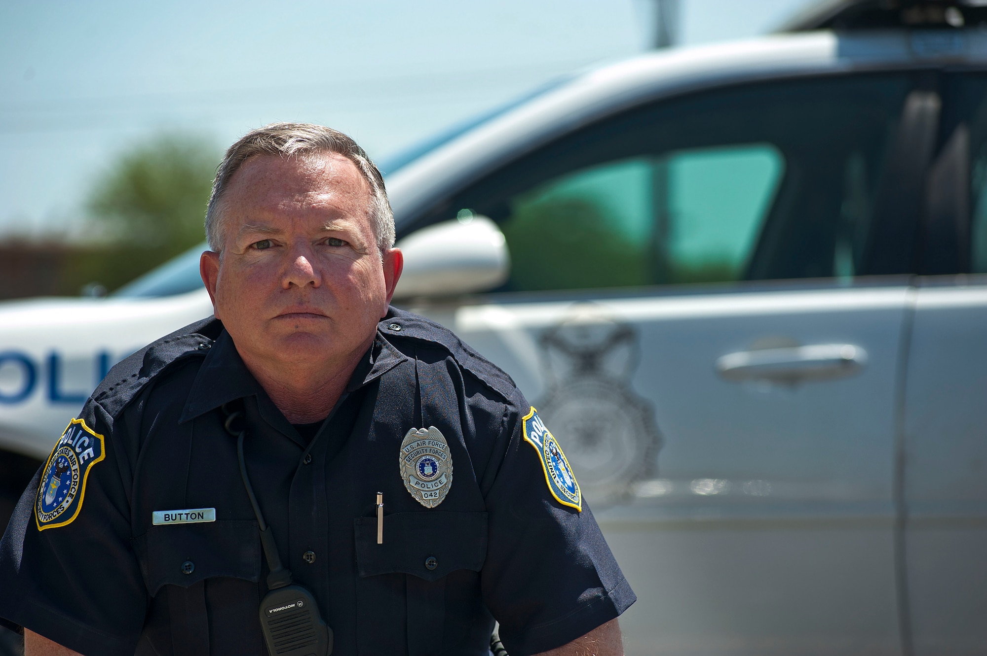 Officer Jeff Button, 82nd Security Forces Squadron civilian police officer, was the first on scene during a real world active shooter scenario April 24, 2014, at Sheppard Air Force Base, Texas. While the cause of the sound was eventually confirmed to be a construction jackhammer, and not gunfire, law enforcement personnel still responded to the scene initially unaware of what the source of the sound was. (U.S. Air Force photo by Airman 1st Class Jelani Gibson) 