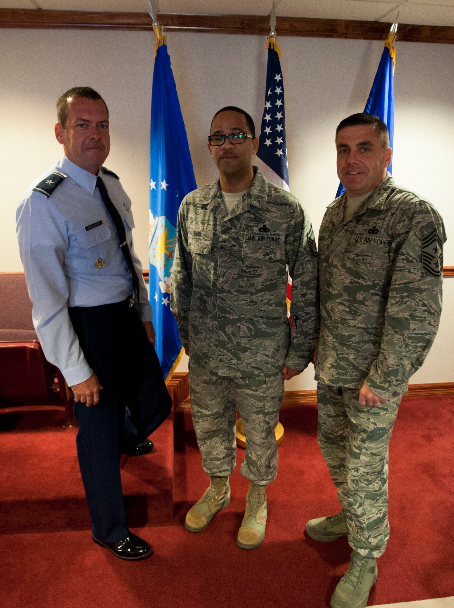 Master Sgt. Adolphus M. Sims, 373rd Training Squadron training operations manager, was named the commander’s “Wingman of Choice” during the 82nd Training Wing’s staff meeting April 17, 2014. Sims was selected based on his professionalism and work ethic. (U.S. Air Force photo/Airman 1st Class Jelani Gibson)