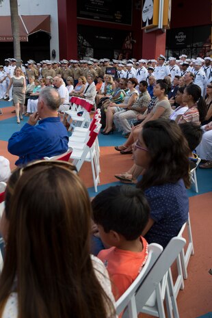 Local Floridians, U.S. Marines, Sailors and Coast Guardsmen gather at the welcoming party for participants of Fleet Week Port Everglades 2014 from South Floridian local community leaders at the Seminole Hard Rock Hotel and Casino in Fort Lauderdale, Fla., April 28. Approximately 120 Marines from 2nd Assault Amphibian Battalion, 2nd Battalion, 6th Marine Regiment, 2nd Marine Division, Marine Corps Base Camp Lejeune, N.C., and Marine Light Attack Helicopter Squadron (HMLA) 269, Marine Corps Air Station New River, N.C., embarked aboard the USS New York (LPD 21) and are participating in the 24th Annual Fleet Week in Port Everglades; South Florida’s annual celebration of maritime forces. (U.S. Marine Corps photo by Sgt. Alicia R. Leaders/Released)
