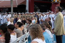 Local Floridians, U.S. Marines, Sailors and Coast Guardsmen gather at the welcoming party for participants of Fleet Week Port Everglades 2014 from South Floridian local community leaders at the Seminole Hard Rock Hotel and Casino in Fort Lauderdale, Fla., April 28. Approximately 120 Marines from 2nd Assault Amphibian Battalion, 2nd Battalion, 6th Marine Regiment, 2nd Marine Division, Marine Corps Base Camp Lejeune, N.C., and Marine Light Attack Helicopter Squadron (HMLA) 269, Marine Corps Air Station New River, N.C., embarked aboard the USS New York (LPD 21) and are participating in the 24th Annual Fleet Week in Port Everglades; South Florida’s annual celebration of maritime forces. (U.S. Marine Corps photo by Sgt. Alicia R. Leaders/Released)