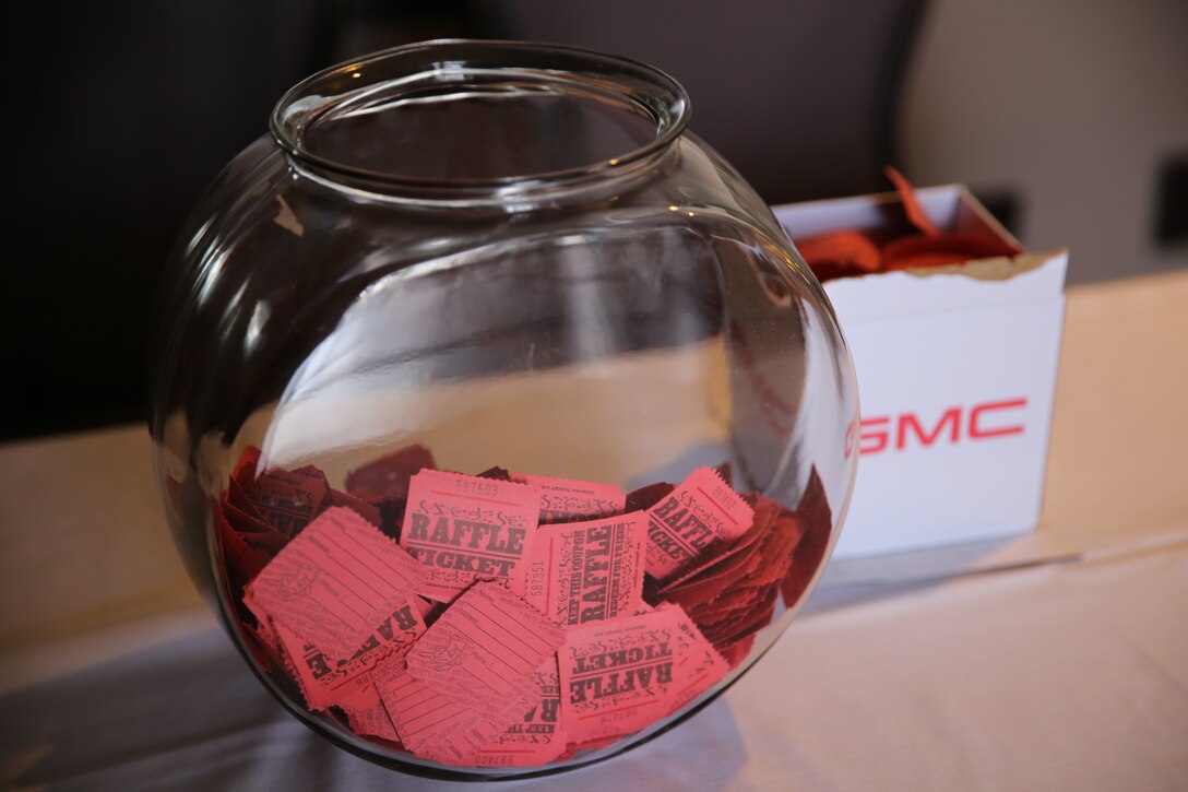 Raffle tickets are displayed at a luncheon following a golf tournament aboard Marine Corps Air Station Miramar, Calif., April 25. The MCAS Miramar Officers’ Spouses’ Club held the tournament and luncheon to raise money for scholarships for military children.
