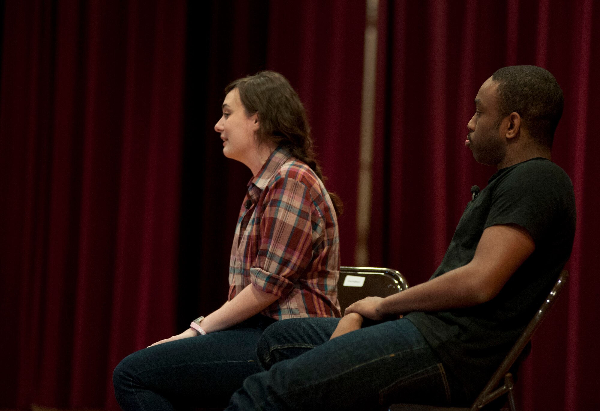 A skit called “Sex Signals” took place in the theater at Sheppard Air Force Base, Texas April 25. The skit was meant to raise public support for Sexual Assault Awareness Month. (U.S. Air Force photos by Airman 1st Class Jelani Gibson) 
