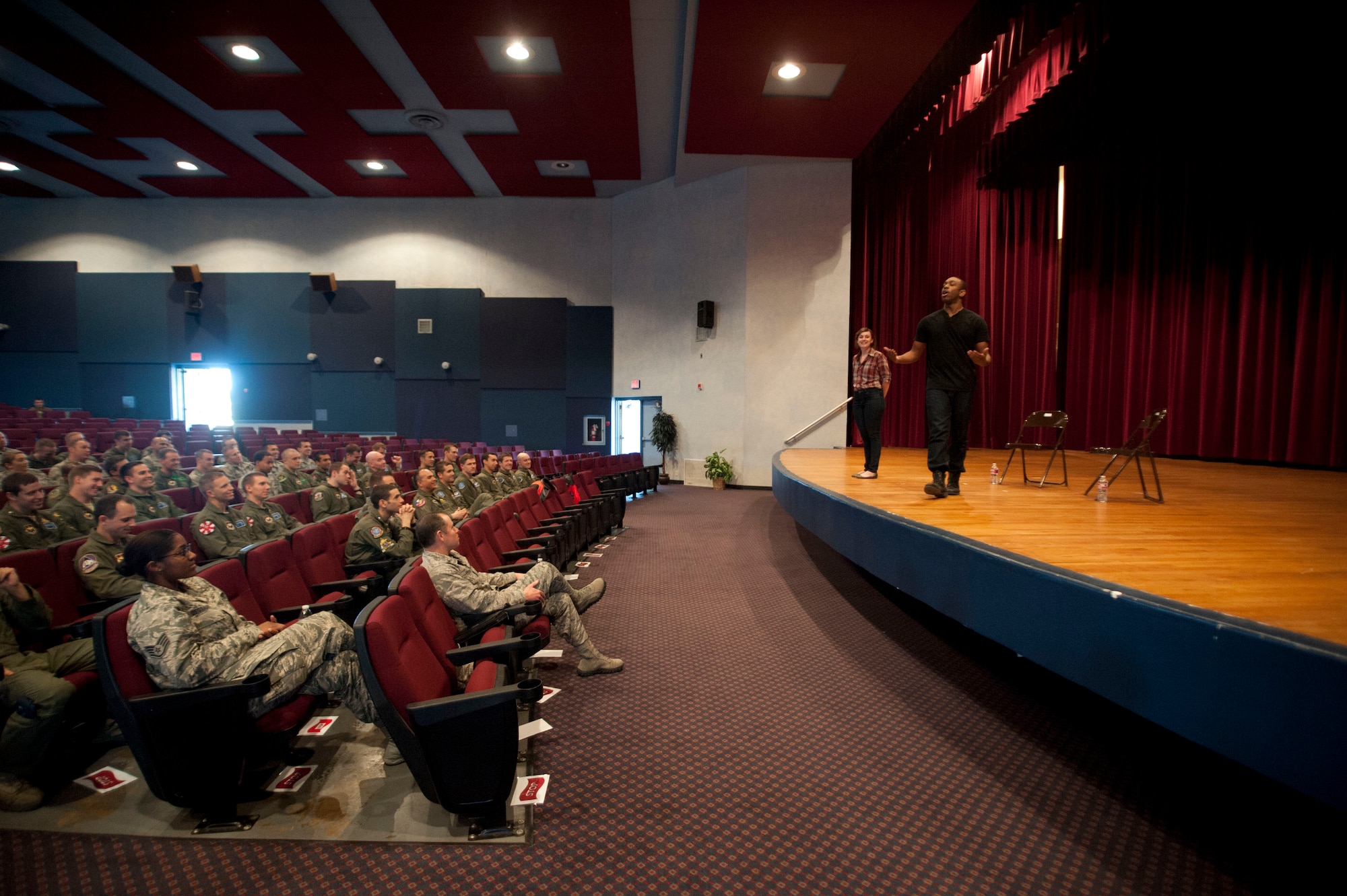 A skit called “Sex Signals” took place in the theater at Sheppard Air Force Base, Texas April 25. The skit was meant to raise public support for Sexual Assault Awareness Month. (U.S. Air Force photos by Airman 1st Class Jelani Gibson) 
