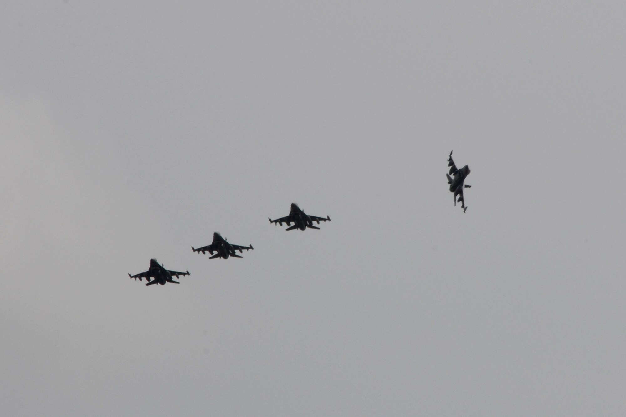 U.S. Air Force pilots and their F-16s, assigned to the South Carolina Air National Guard’s 169th Fighter Wing at McEntire Joint National Guard Base, return from a successful Air Expeditionary Force rotation in Southwest Asia, April, 14.  The wing deployed nearly a dozen F-16 fighter jets and more than 300 personnel consisting of pilots, maintenance specialists and support staff in February. (U.S. Air National Guard photo by Senior Master Sgt. Edward Snyder/Released)