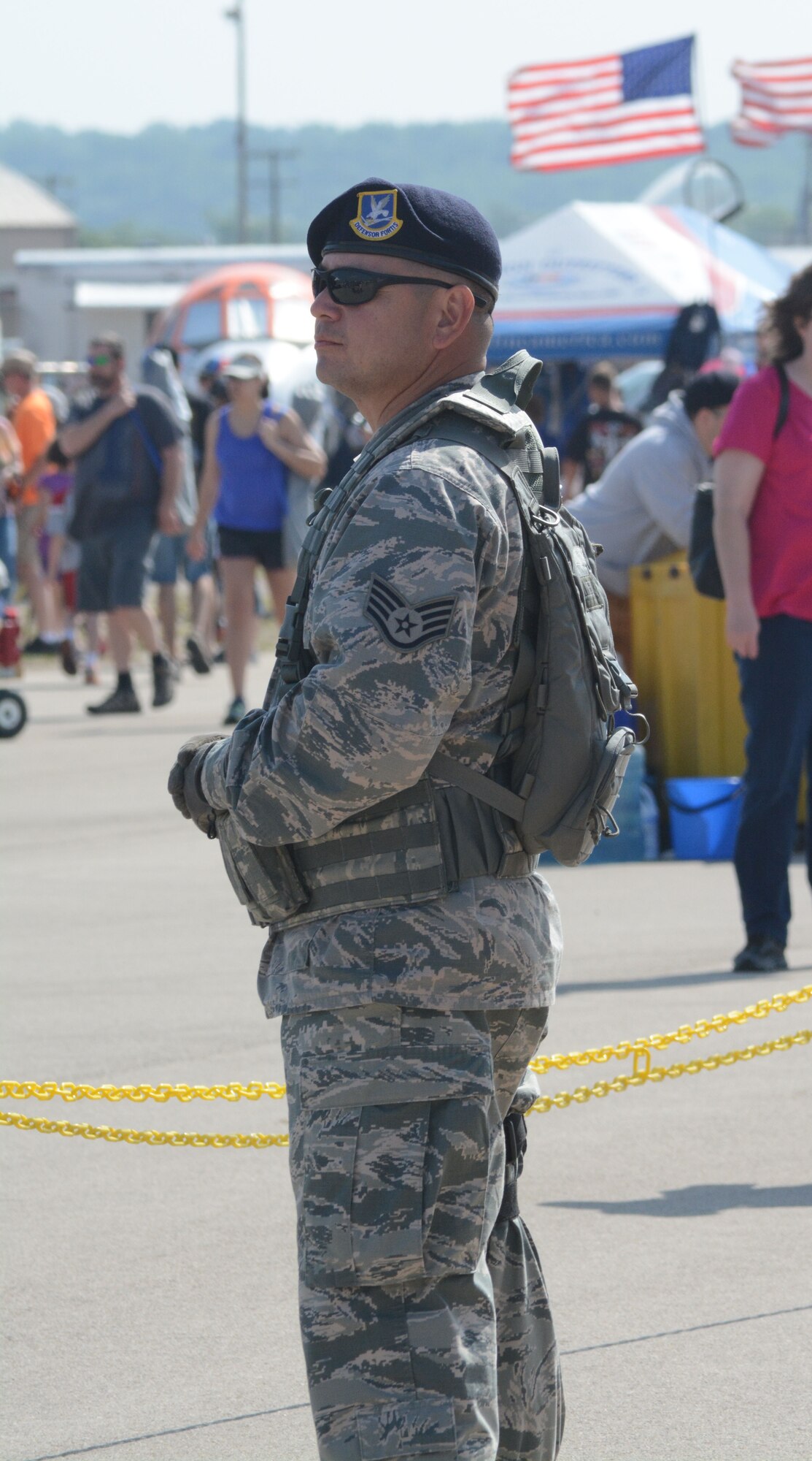 The 301st Security Forces stood watch over thousands of patrons during the 2014 Air Power Expo at the Naval Air Station Fort Worth Joint Reserve Base, Texas. Saturday's total attendance was a single-day air show record for NAS Fort Worth JRB. (U.S. Air Force photo/Staff Sgt. Samantha Mathison)