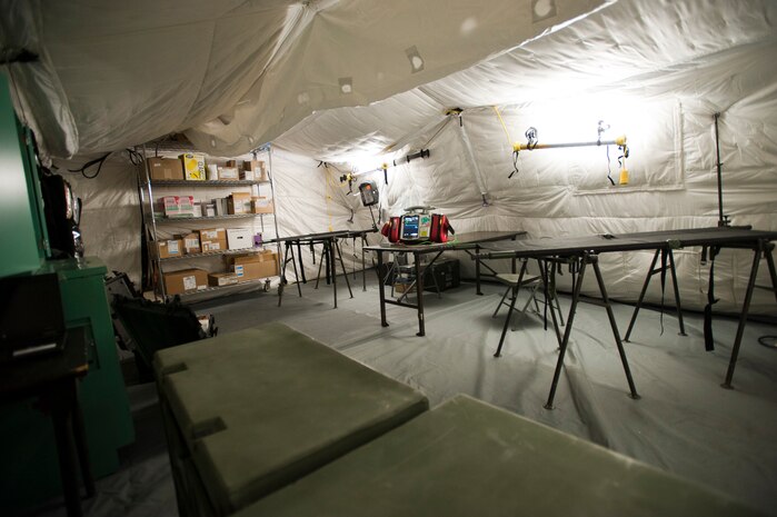 The interior layout of an Air Transportable Clinic during an Air Force unit type code evaluation April 24, 2014 at Nellis Air Force Base, Nev. The ATC can sustain two seriously injured patients up to 12 hours until medical evacuation arrives. (U.S. Air Force photo by Airman 1st Class Timothy Young)