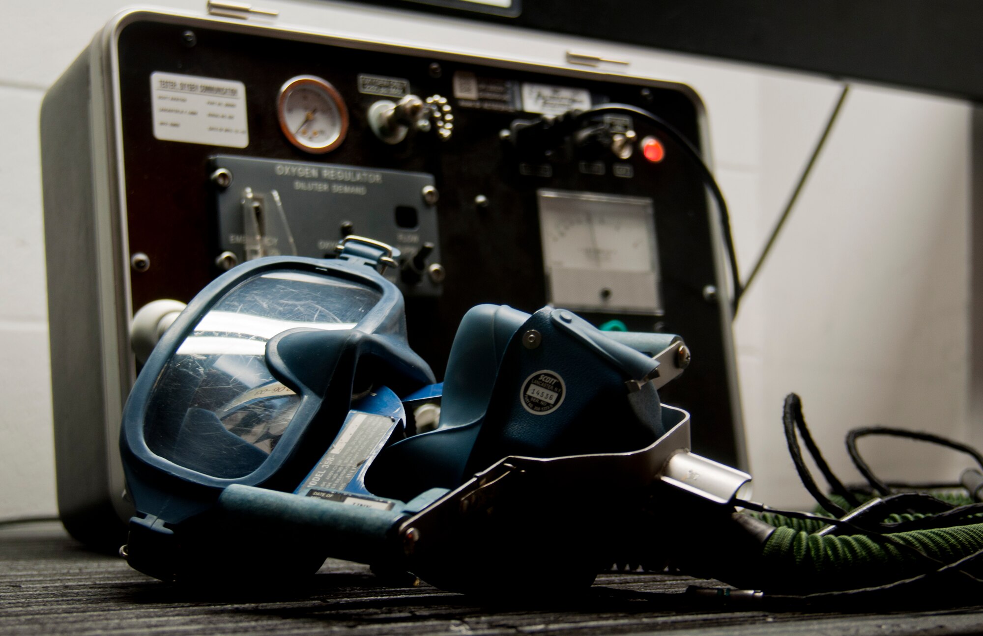 Employed on many Air Force aircraft, the quick-don mask is used to administer oxygen directly to aircrew to prevent loss of consciousness in the event of sudden loss of cabin pressure, and protect against the adverse effects of toxic and irritating fumes in the event of an aircraft fire. (U.S. Air Force photo/Senior Airman Charles Rivezzo)