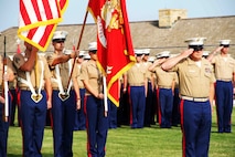 Master Sgt. Jeffery Loeffler retired salutes during his retirement ceremony after having served in the Marine Corps for 27 years. Loeffler spent 15 of those 27 years in Marine Corps Recruiting Station Twin Cities. The ceremony took place July 31 aboard Historic Fort Snelling. 