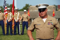 Master Sgt. Jeffery Loeffler addresses his friends, family and Marines during his retirement ceremony. Loeffler retired after having served in the Marine Corps for 27 years. Loeffler spent 15 of those 27 years in Marine Corps Recruiting Station Twin Cities. The ceremony took place July 31 aboard Historic Fort Snelling. 