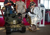 Sasha, our "Mini Marine", meets the Combat Robotic System at the Museum of Flight in Seattle, Washington during Marine Week Seattle. 