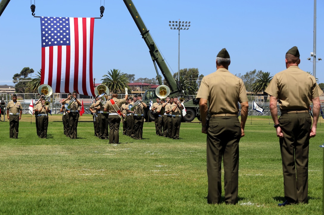 Brig. Gen. John W. Bullard relinquished command of Marine Corps Installations West and Marine Corps Base Camp Pendleton to Brig. Gen. Edward D. Banta during a Change of Command at the 11 Area Parade Field Aug. 1.

Bullard who served as commanding general here since August 2013, acting as both the commanding general for Marine Corps Base Camp Pendleton as well as commanding general for MCI-West, is retiring after 31 years of honorable and faithful military service.

Before taking command of MCI-West, Banta served as the commanding general of 2nd Marine Logistics Group in Camp Lejeune, N.C.
