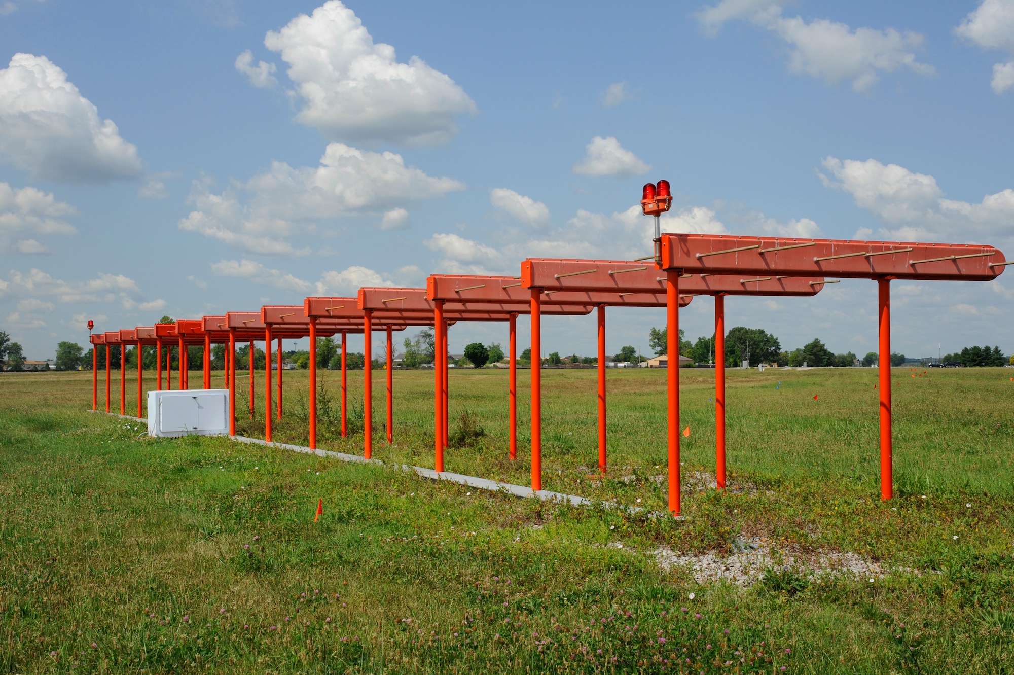 The instrument landing system’s localizer is used to transmit final approach information to aircraft so that they can make precision landing on Scott Air Force Base, Ill. The information provided tells the aircraft its horizontal angle from the landing zone. (U.S. Air Force photo/Angelina Casarez)