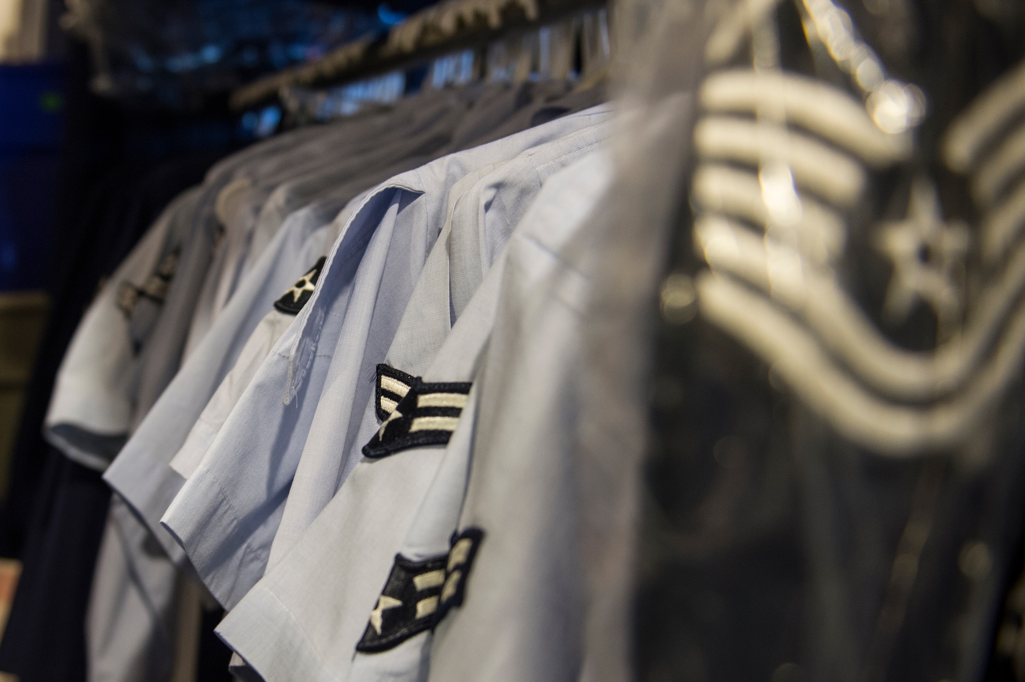 The Airman’s Attic has an abundance of free items, including uniforms for Air Commandos E-6 and below. Airmen are allowed to take 60 items per year, excluding blues which are “no-count items.” (U.S. Air Force photo/Airman 1st Class Jeff Parkinson)