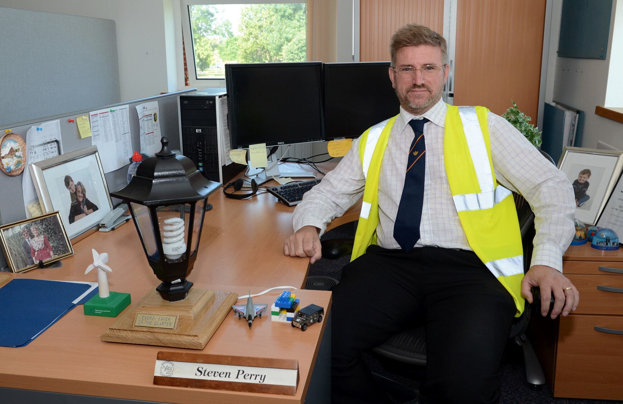 Steve Perry, 100th Civil Engineer Squadron base energy manager, recently won the 2014 Federal Energy and Water Management award for his holistic energy program July 30, 2014, on RAF Mildenhall, England. Perry is responsible for making sure all energy on RAF Mildenhall is used effectively. (U.S. Air Force photo/Airman 1st Class Dillon Johnston/Released)