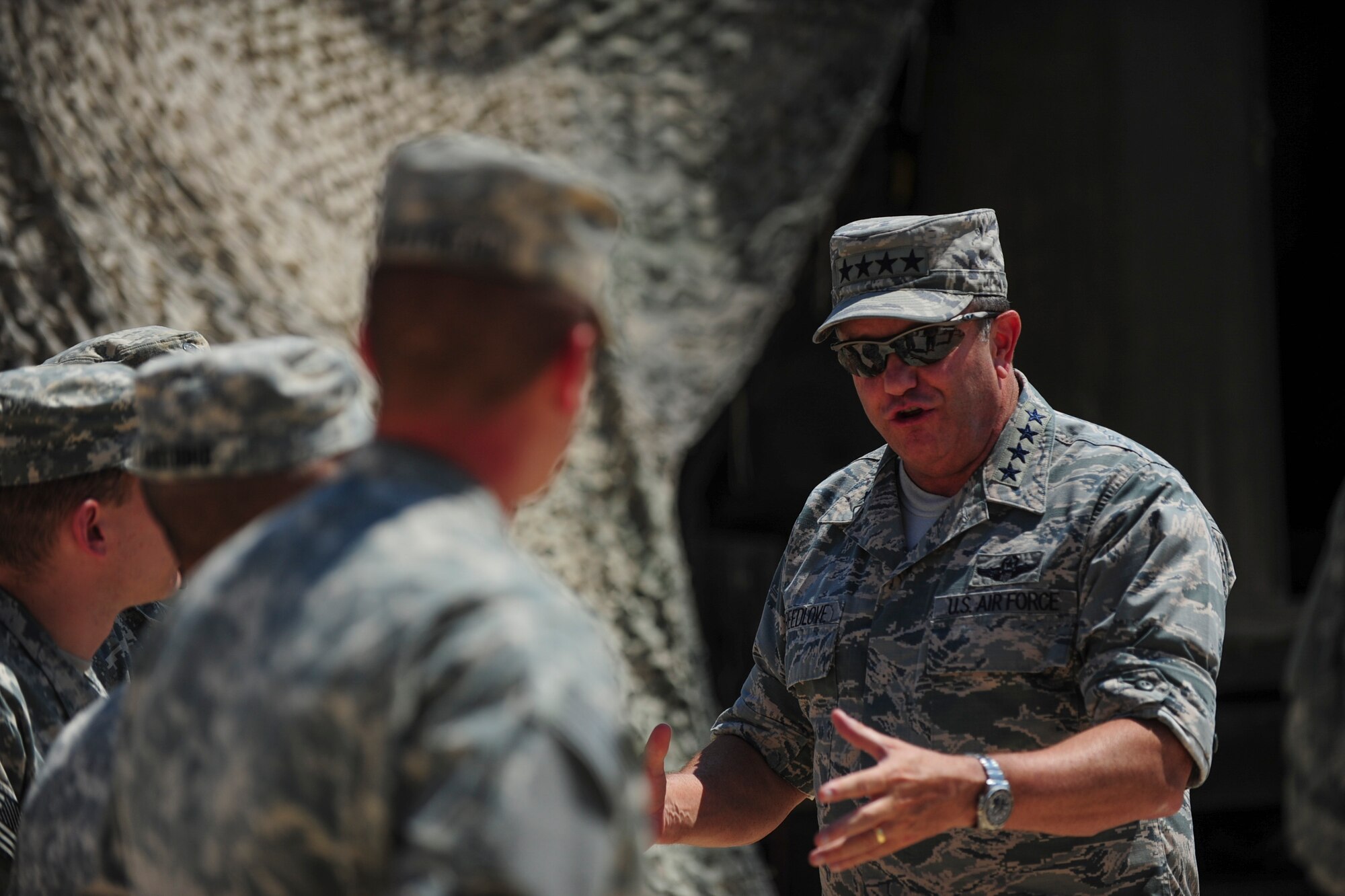 U.S. Air Force Gen. Philip M. Breedlove, NATO’s supreme allied commander for Europe and the commander of U.S. European Command, talks to Army Soldiers July 31, 2014, Gaziantep, Turkey.  Breedlove thanked Soldiers for a job well done during their deployments to Gaziantep, and explained the importance of their daily mission. (U.S. Air Force photo by Senior Airman Nicole Sikorski/Released)